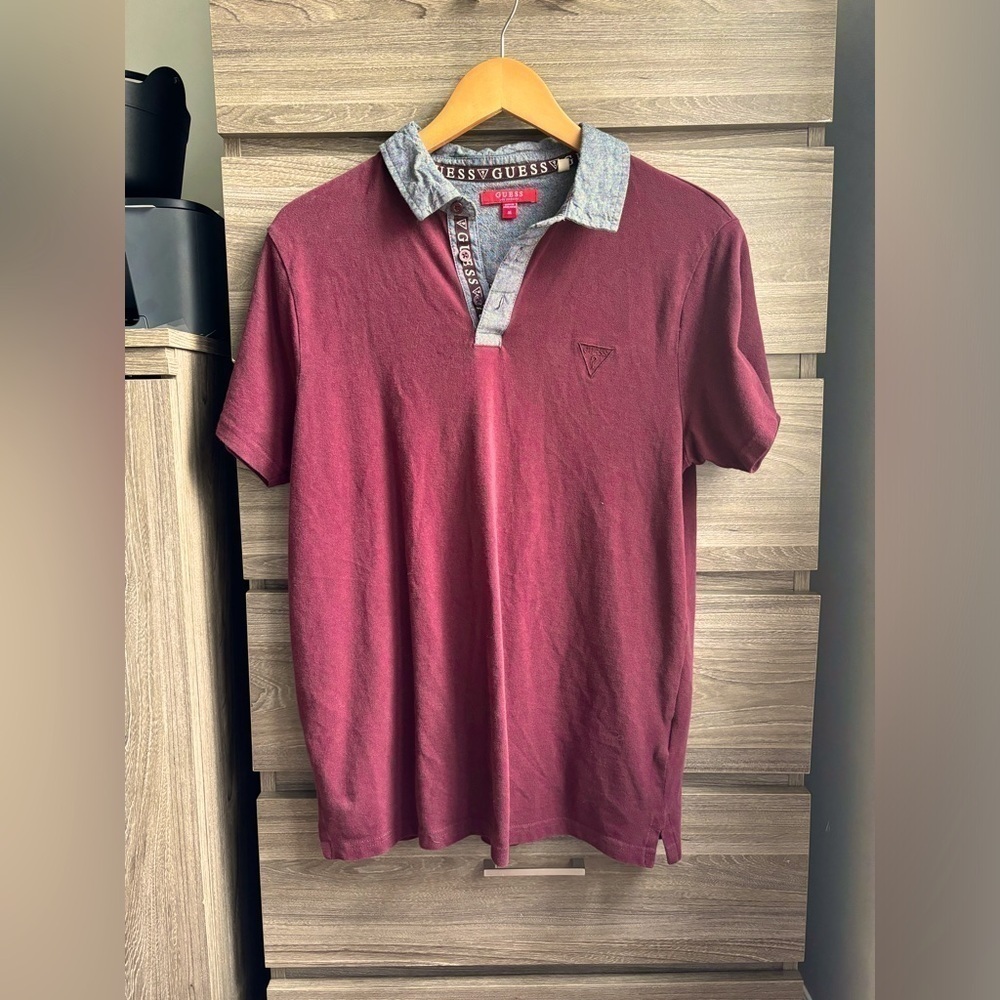 Guess Men Burgundy Polo Shirt Medium